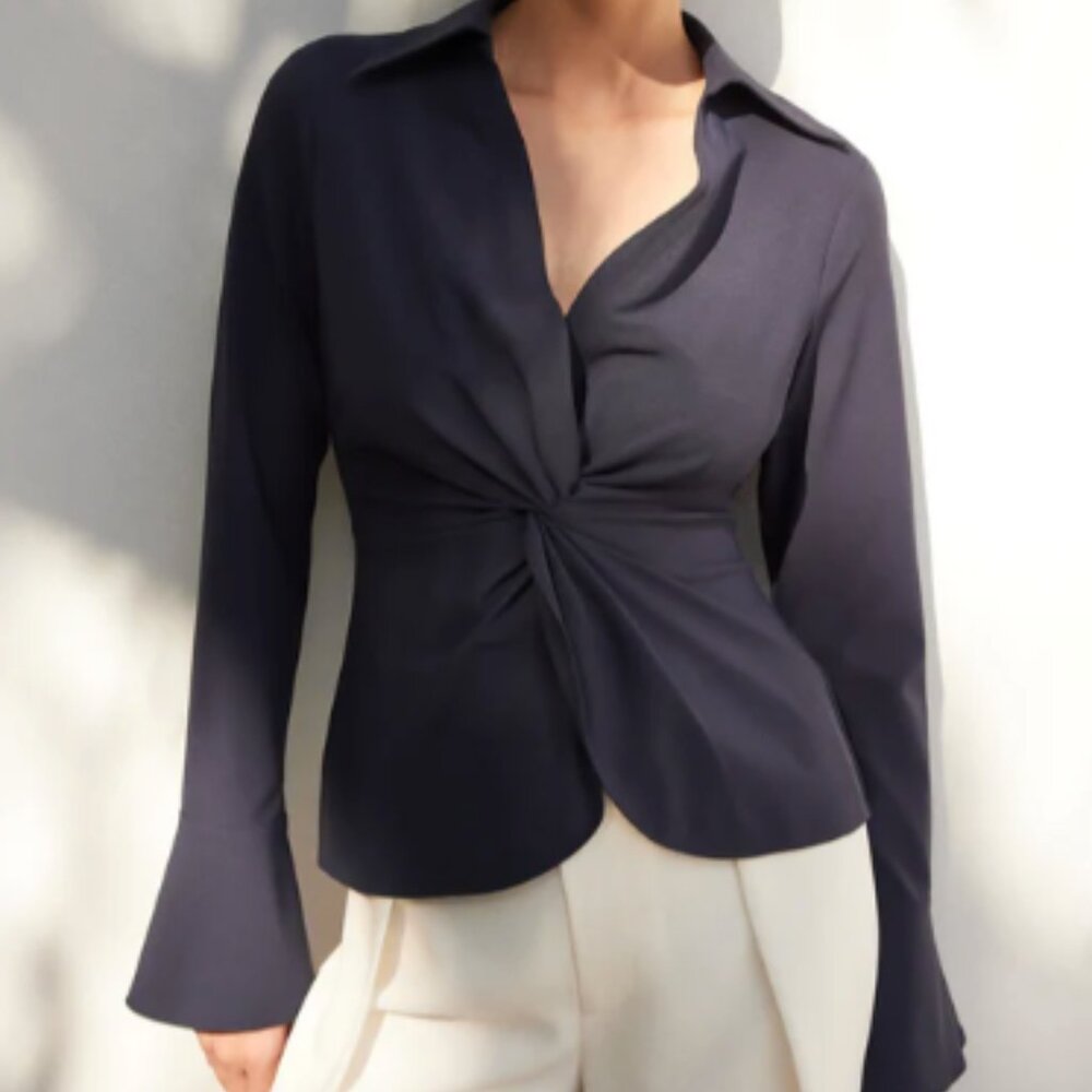Cinq à Sept Mckenna Top - Long Sleeve Twist Blouse (Navy)